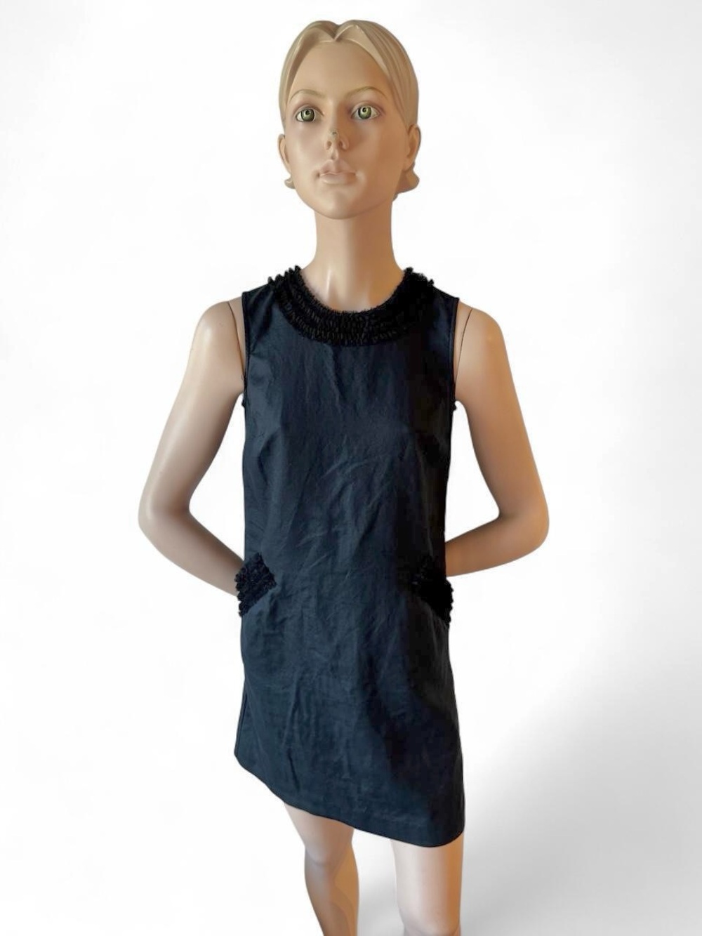 Loft Women's Black Sleeveless Mini Dress with Ruffled Trim